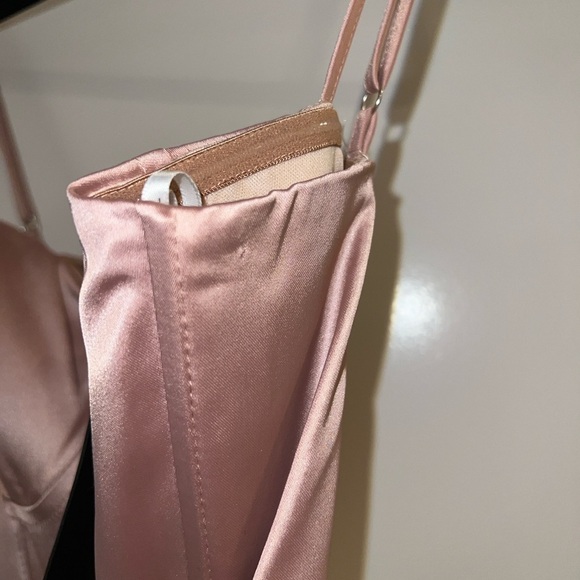 NEW Lulus Best Part of Me Blush Satin Bustier Chiffon Maxid Dress Gown Size XS - Picture 7 of 11